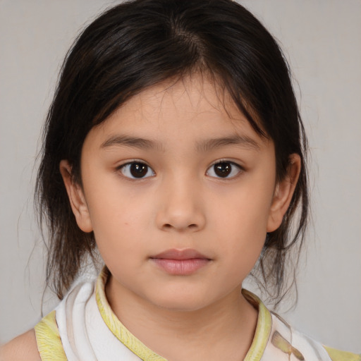 Neutral white child female with medium  brown hair and brown eyes