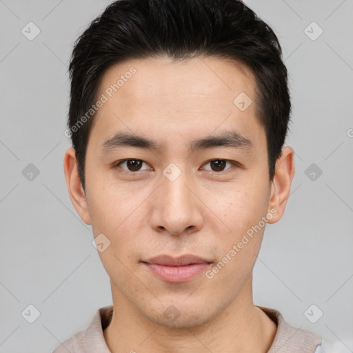 Neutral asian young-adult male with short  brown hair and brown eyes