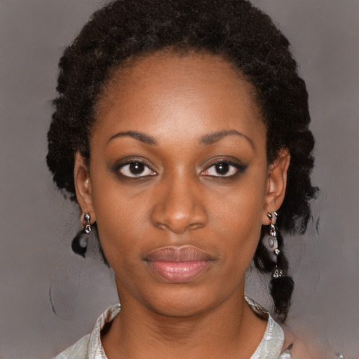 Neutral black young-adult female with medium  black hair and brown eyes
