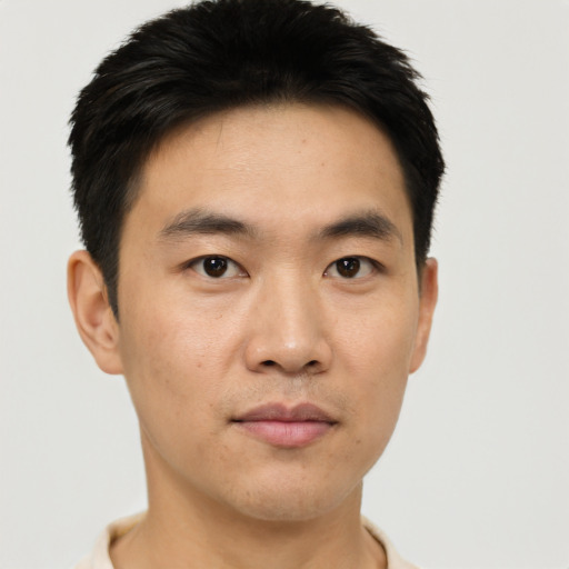 Neutral asian young-adult male with short  black hair and brown eyes