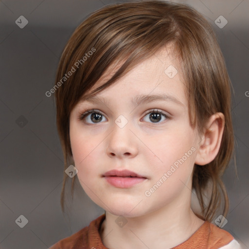 Neutral white child female with medium  brown hair and brown eyes