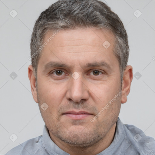 Neutral white adult male with short  brown hair and brown eyes