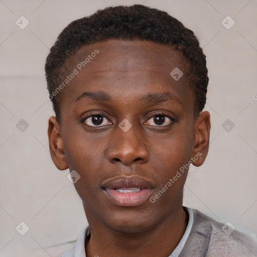 Neutral black young-adult male with short  brown hair and brown eyes