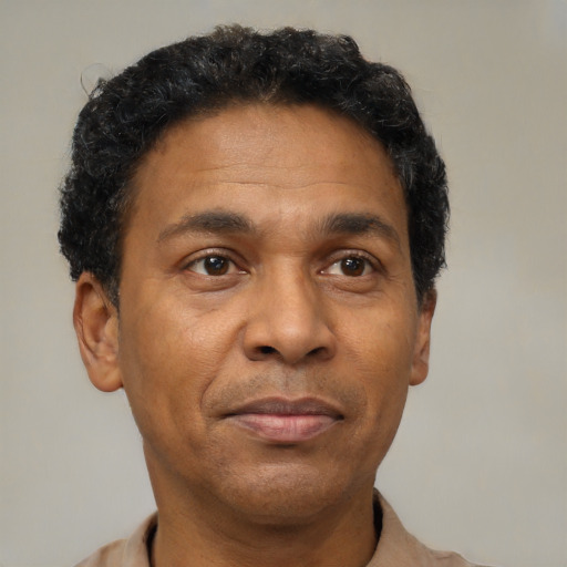 Neutral black adult male with short  brown hair and brown eyes