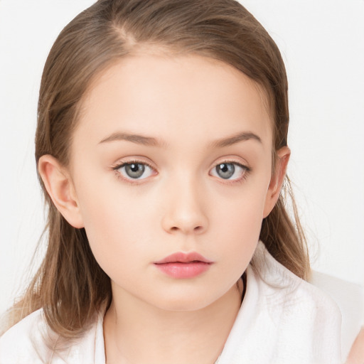 Neutral white child female with medium  brown hair and brown eyes