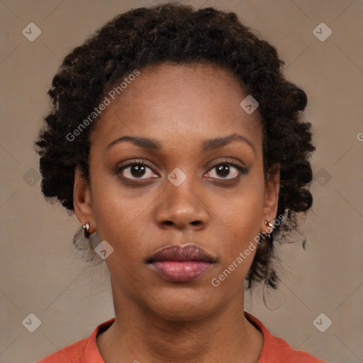 Neutral black young-adult female with short  brown hair and brown eyes