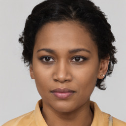 Neutral black young-adult female with short  brown hair and brown eyes