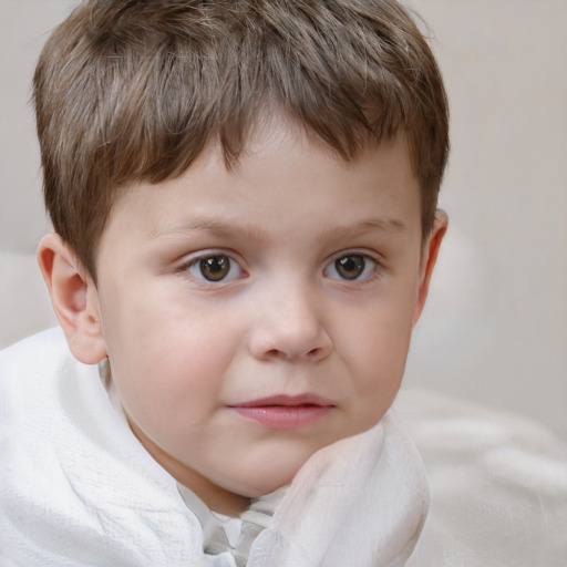 Neutral white child male with short  brown hair and grey eyes