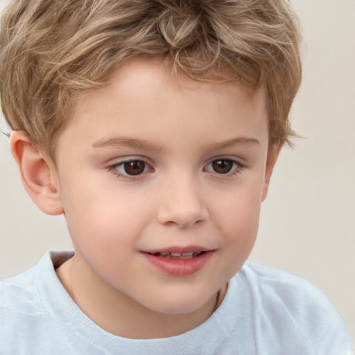 Joyful white child male with short  brown hair and brown eyes