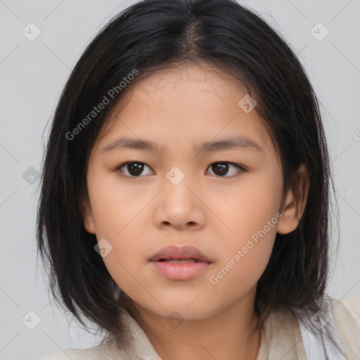 Neutral asian young-adult female with medium  brown hair and brown eyes