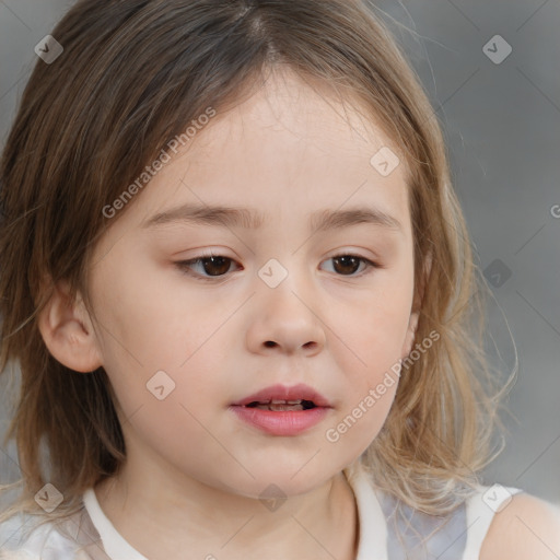 Neutral white child female with medium  brown hair and brown eyes