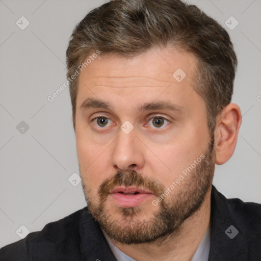 Neutral white adult male with short  brown hair and brown eyes