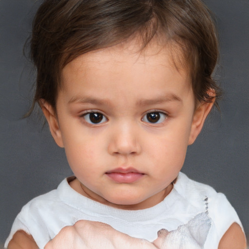 Neutral white child female with short  brown hair and brown eyes