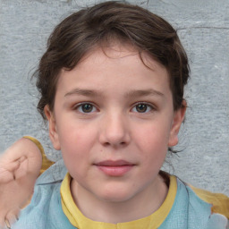 Neutral white child female with short  brown hair and brown eyes