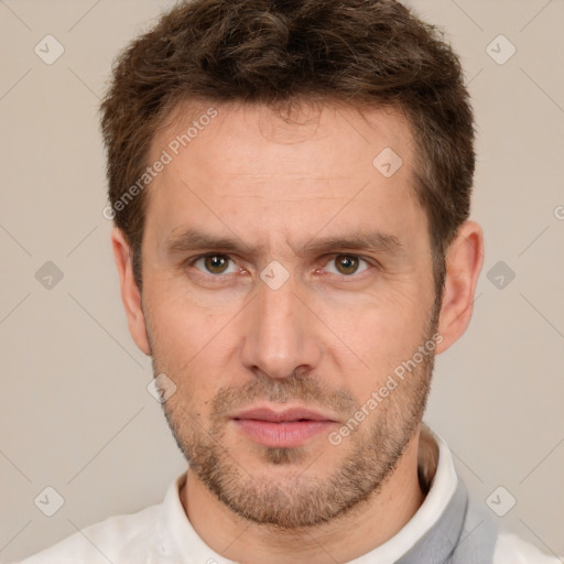 Neutral white adult male with short  brown hair and brown eyes