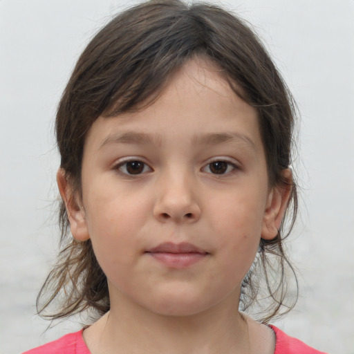 Neutral white child female with medium  brown hair and brown eyes