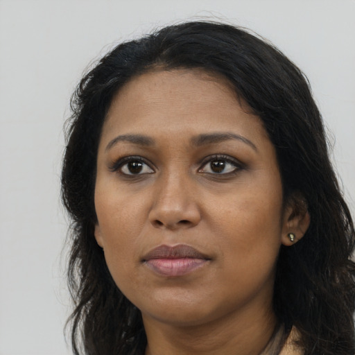 Neutral black young-adult female with long  black hair and brown eyes