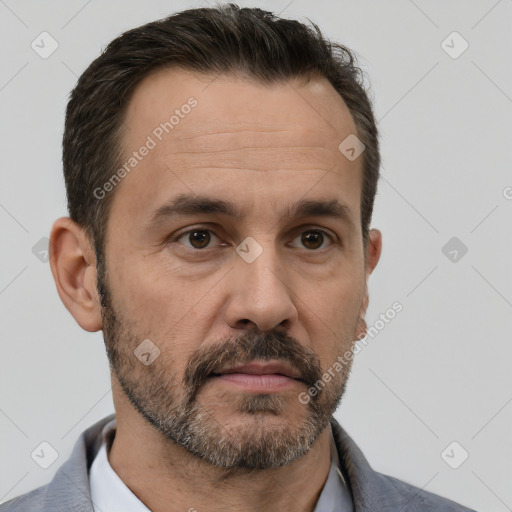 Neutral white adult male with short  brown hair and brown eyes