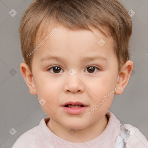 Neutral white child male with short  brown hair and brown eyes