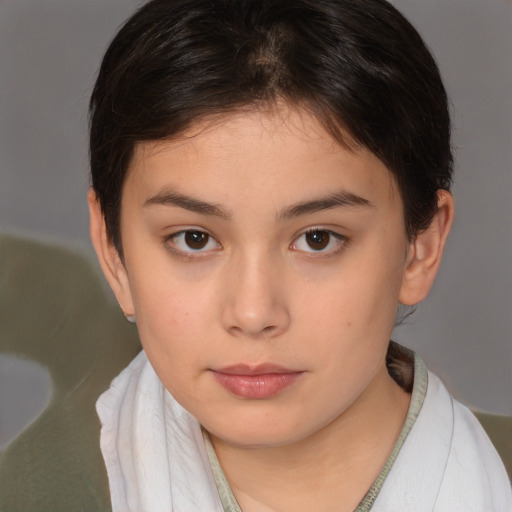 Neutral white young-adult female with short  brown hair and brown eyes