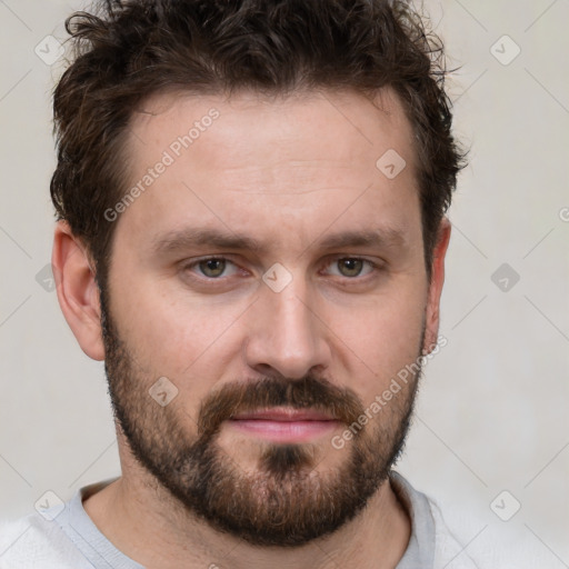 Neutral white young-adult male with short  brown hair and grey eyes