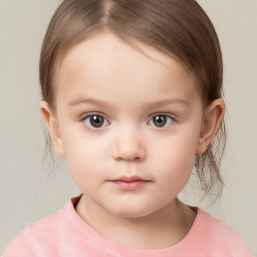 Neutral white child female with medium  brown hair and brown eyes