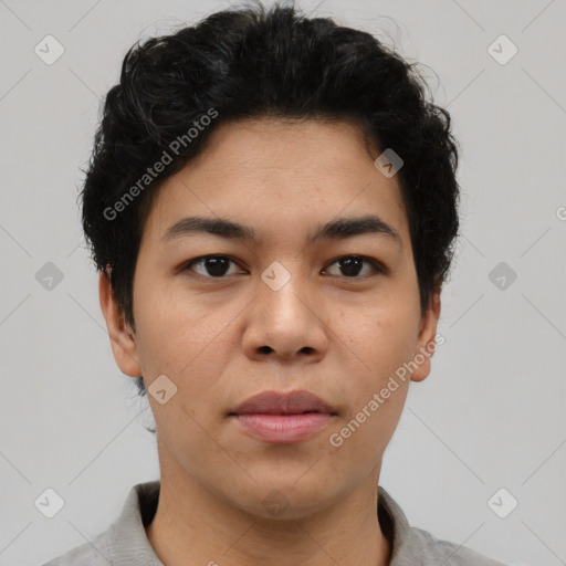 Neutral asian young-adult male with short  black hair and brown eyes