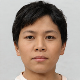 Neutral asian young-adult male with short  brown hair and brown eyes