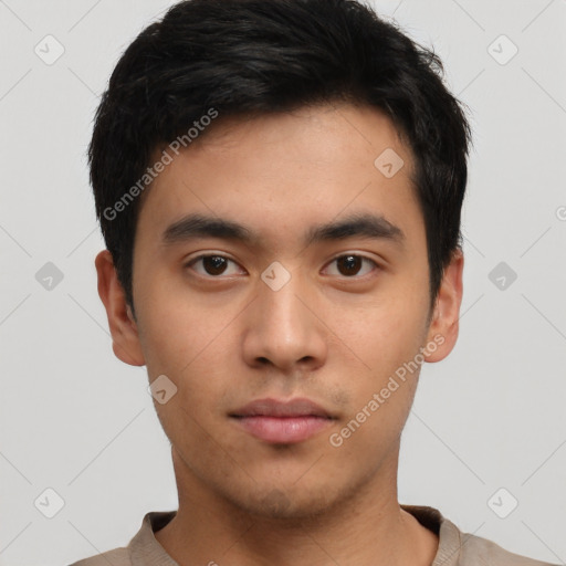 Neutral asian young-adult male with short  black hair and brown eyes