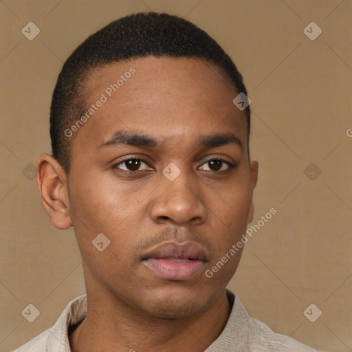 Neutral black young-adult male with short  brown hair and brown eyes