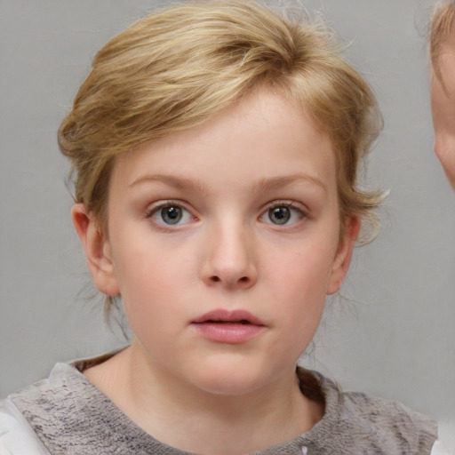 Neutral white child female with short  brown hair and blue eyes