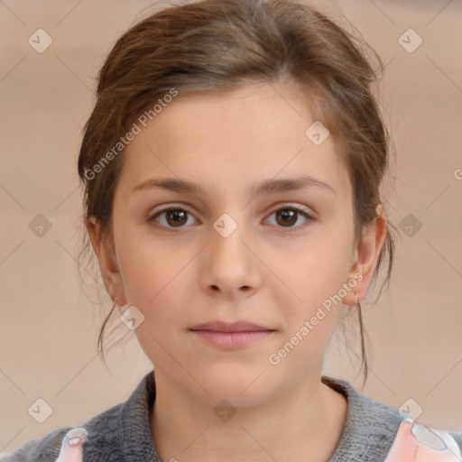 Neutral white child female with short  brown hair and brown eyes