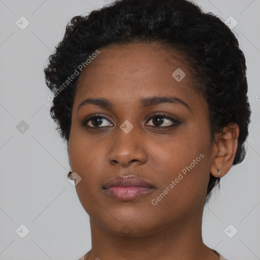 Neutral black young-adult female with short  brown hair and brown eyes