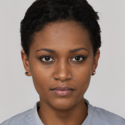 Neutral black young-adult female with short  black hair and brown eyes