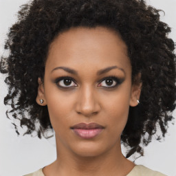 Neutral black young-adult female with short  brown hair and brown eyes