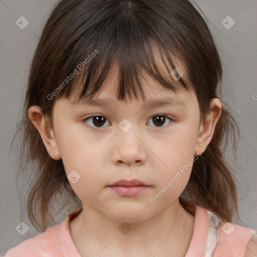 Neutral white child female with medium  brown hair and brown eyes