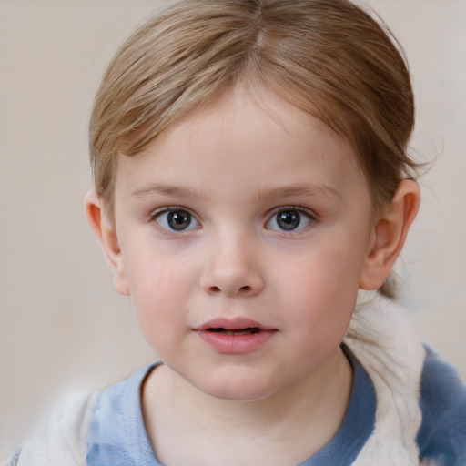 Neutral white child female with medium  brown hair and brown eyes