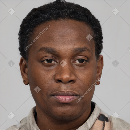 Neutral black young-adult male with short  brown hair and brown eyes