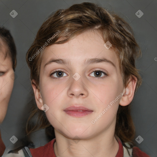 Neutral white young-adult female with short  brown hair and brown eyes