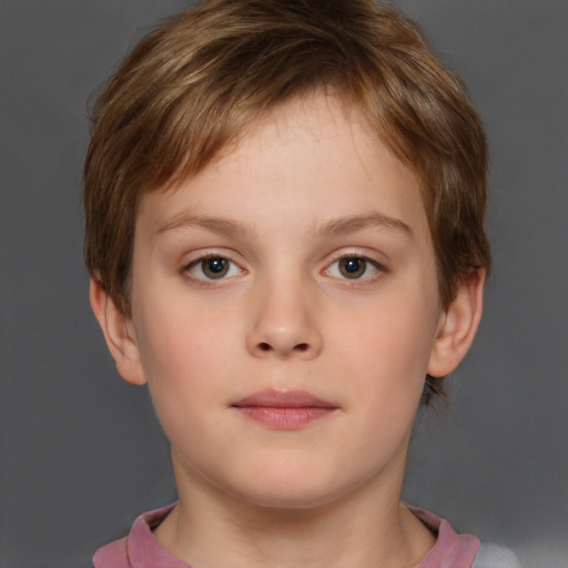 Neutral white child female with short  brown hair and brown eyes