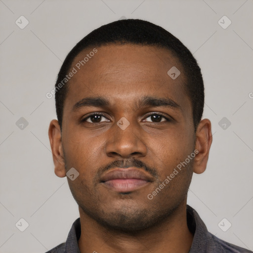 Neutral black young-adult male with short  brown hair and brown eyes
