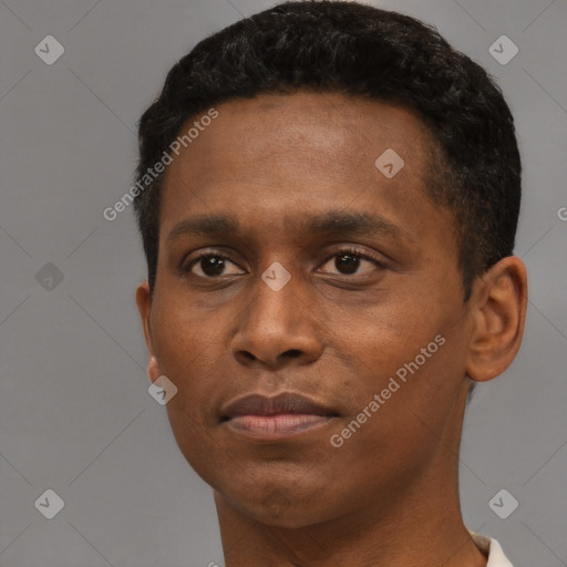 Neutral black young-adult male with short  brown hair and brown eyes