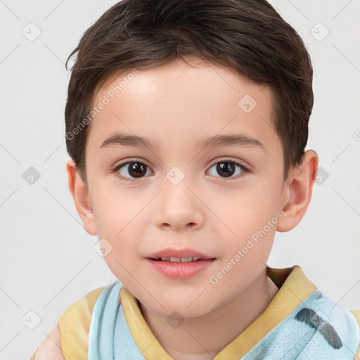 Joyful white child male with short  brown hair and brown eyes