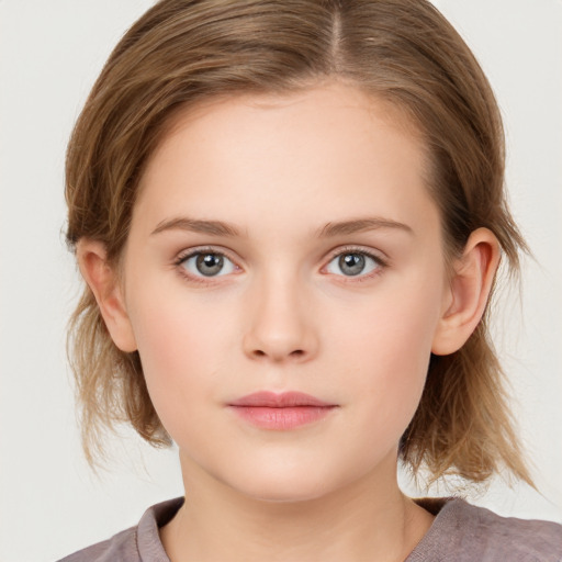 Neutral white young-adult female with medium  brown hair and grey eyes