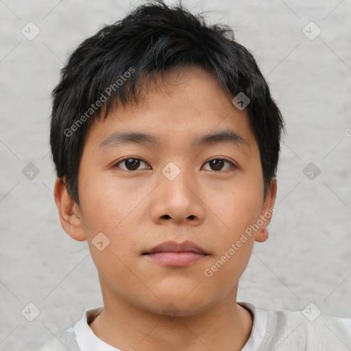 Neutral asian young-adult male with short  black hair and brown eyes