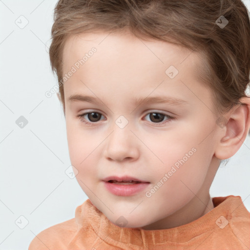 Neutral white child female with short  brown hair and brown eyes