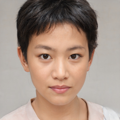 Neutral white child female with short  brown hair and brown eyes