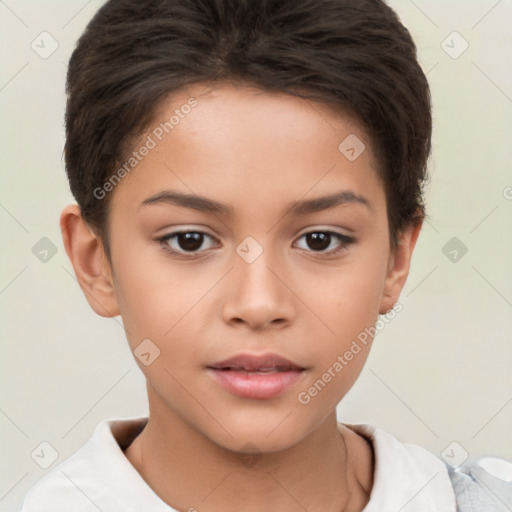 Neutral white child female with short  brown hair and brown eyes