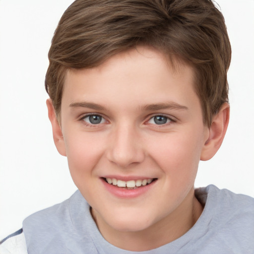 Joyful white child female with short  brown hair and brown eyes