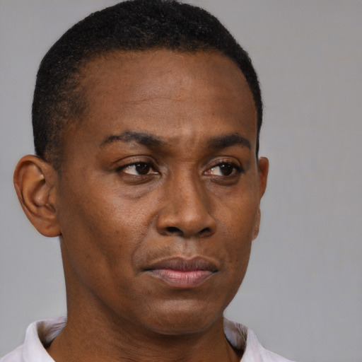 Neutral black young-adult male with short  brown hair and brown eyes